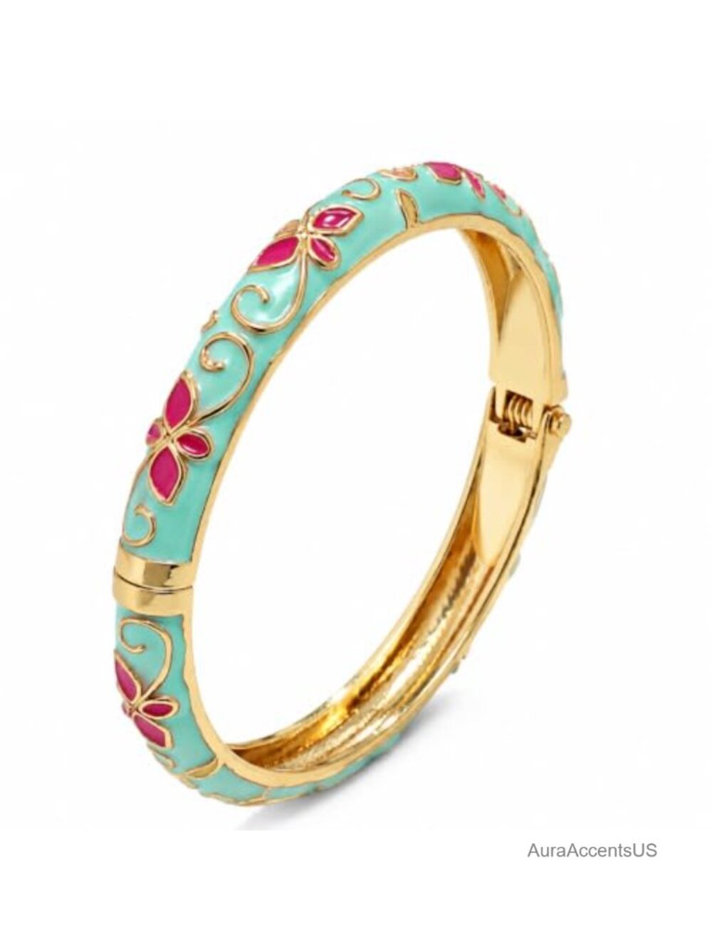 Cloisonne Enamel Bangle Bracelet Gold Plated Chunky Stackable Bangle